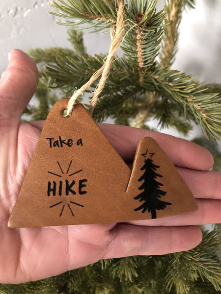 Take a Hike Leather Mountain Ornament